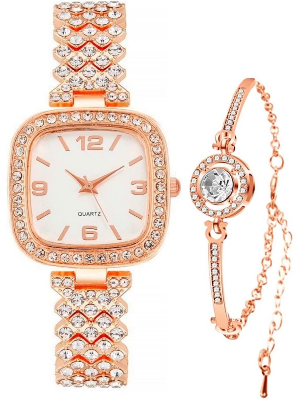 Women's Rose Gold Fashion Luxury Vintage Diamond Square Digital Quartz Watches